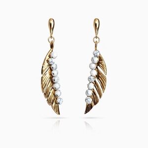 Elegant Gold and White Leaf Earrings